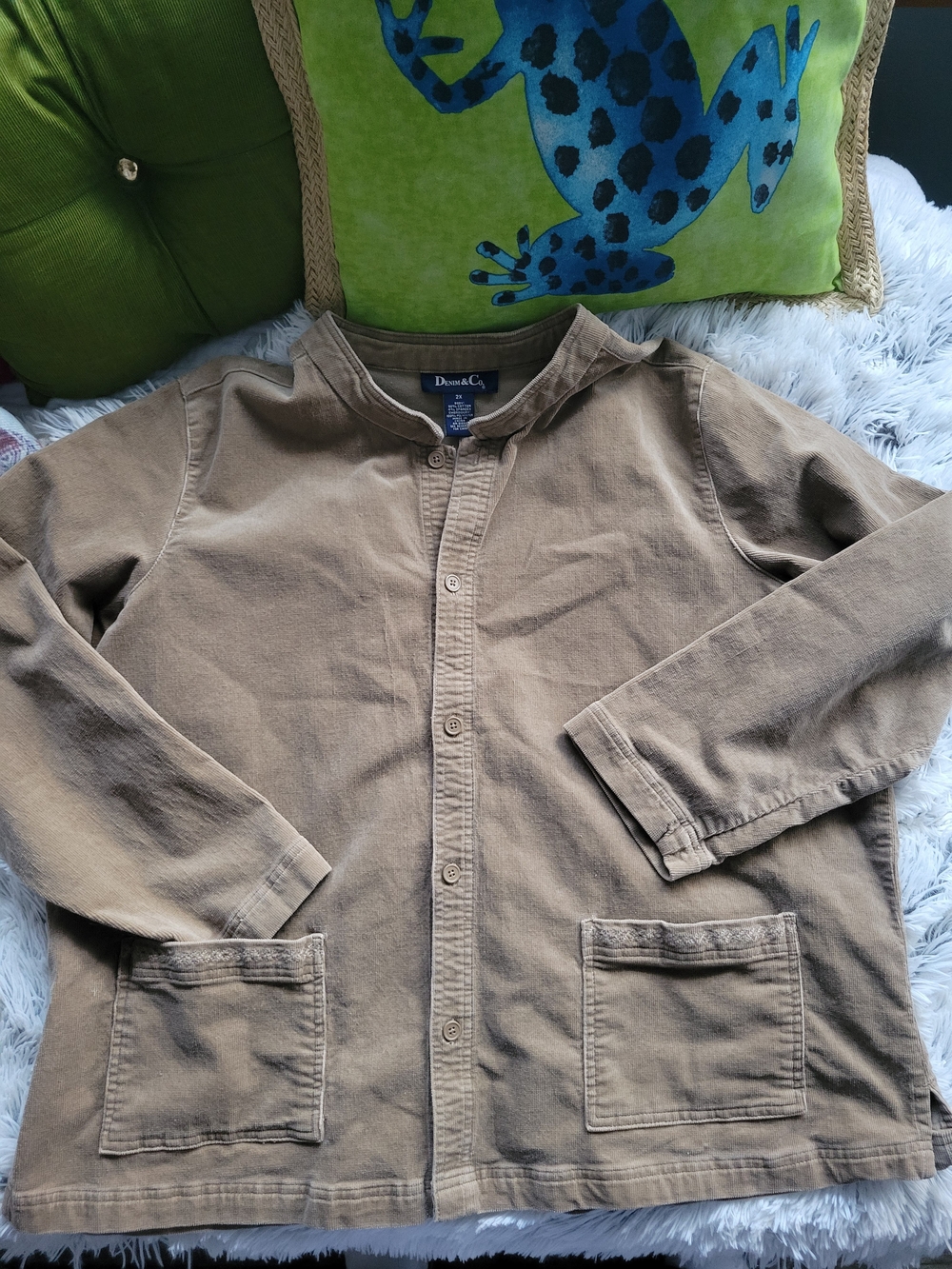 Vintage Denim&Co Tan Lightweight Collarless Shirt Jacket - Picture 3 of 12